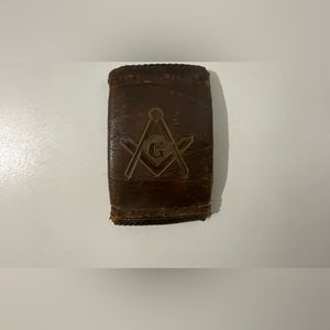 Vintage Leather Masonic Trifold Wallet Hand Tooled Amity